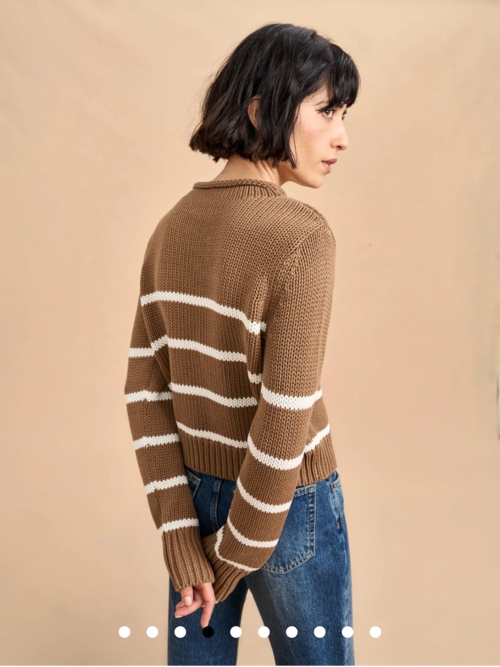 La Ligne Brown & White Striped Crewneck Sweater - Picture 2 of 7